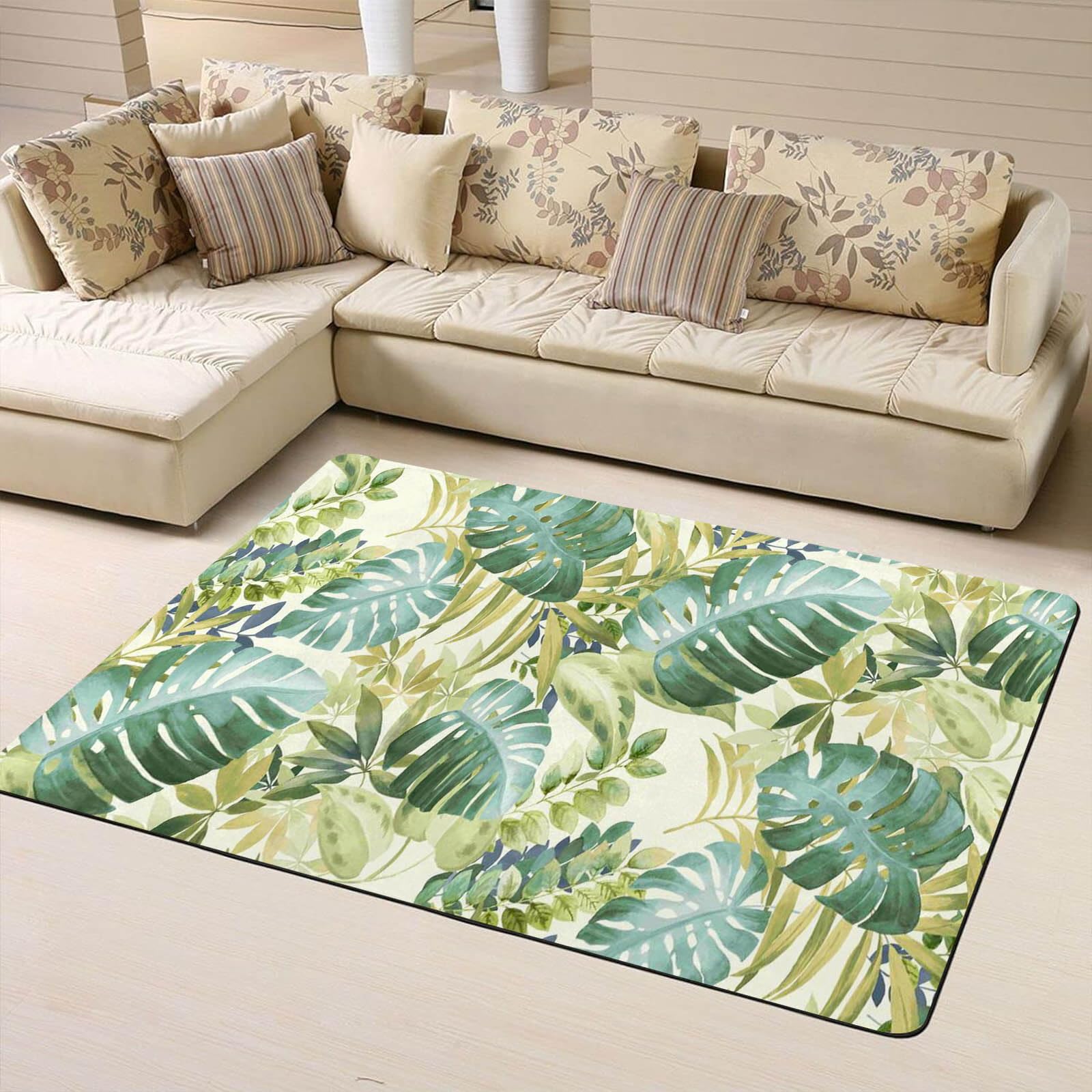 3D Tropen Pflanzen Teppich Kinderteppich Palmblatt Monstera Flanell Teppich Kinder Jungen Groß Kinderzimmer Gaming Teppich Krabbelmatte Kinderteppiche (6,80x120cm)