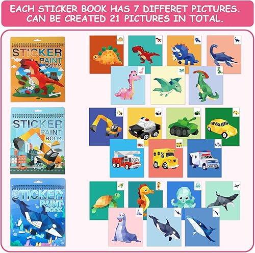 Miniatura 2 de Paquete de 3 libros de calcomanías para niños de 4 a 8 años, manualidades para niños de 4 a 8 años, libros de pintura para niños y niñas, regalos de