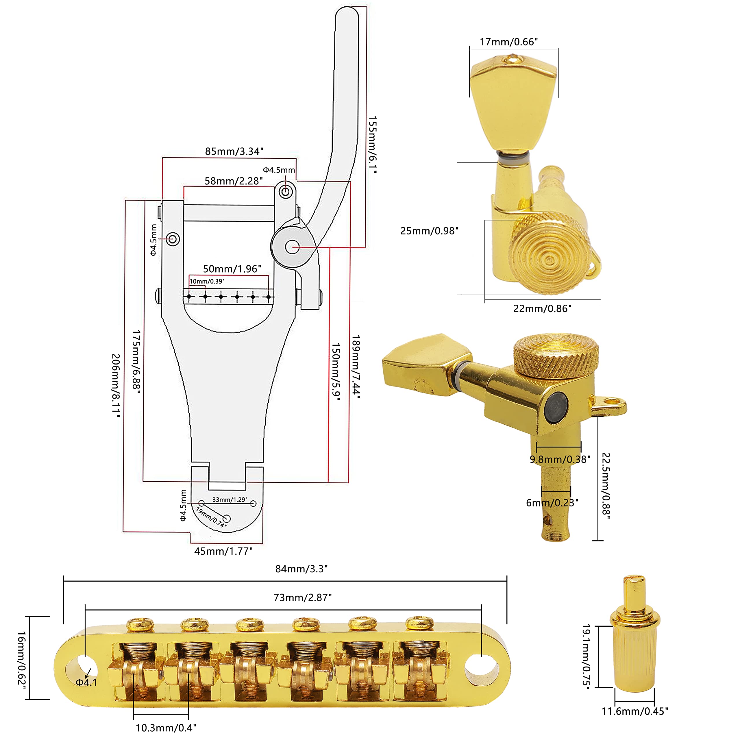 Części zamienne do gitary z mostkiem Vibrato Tremolo, mostek rolkowy Tune-O-Matic do gitary jazzowej LP, tunery blokujące gitarę 3L3R, struny, nawijacz strun, śrubokręt i nakrętki
