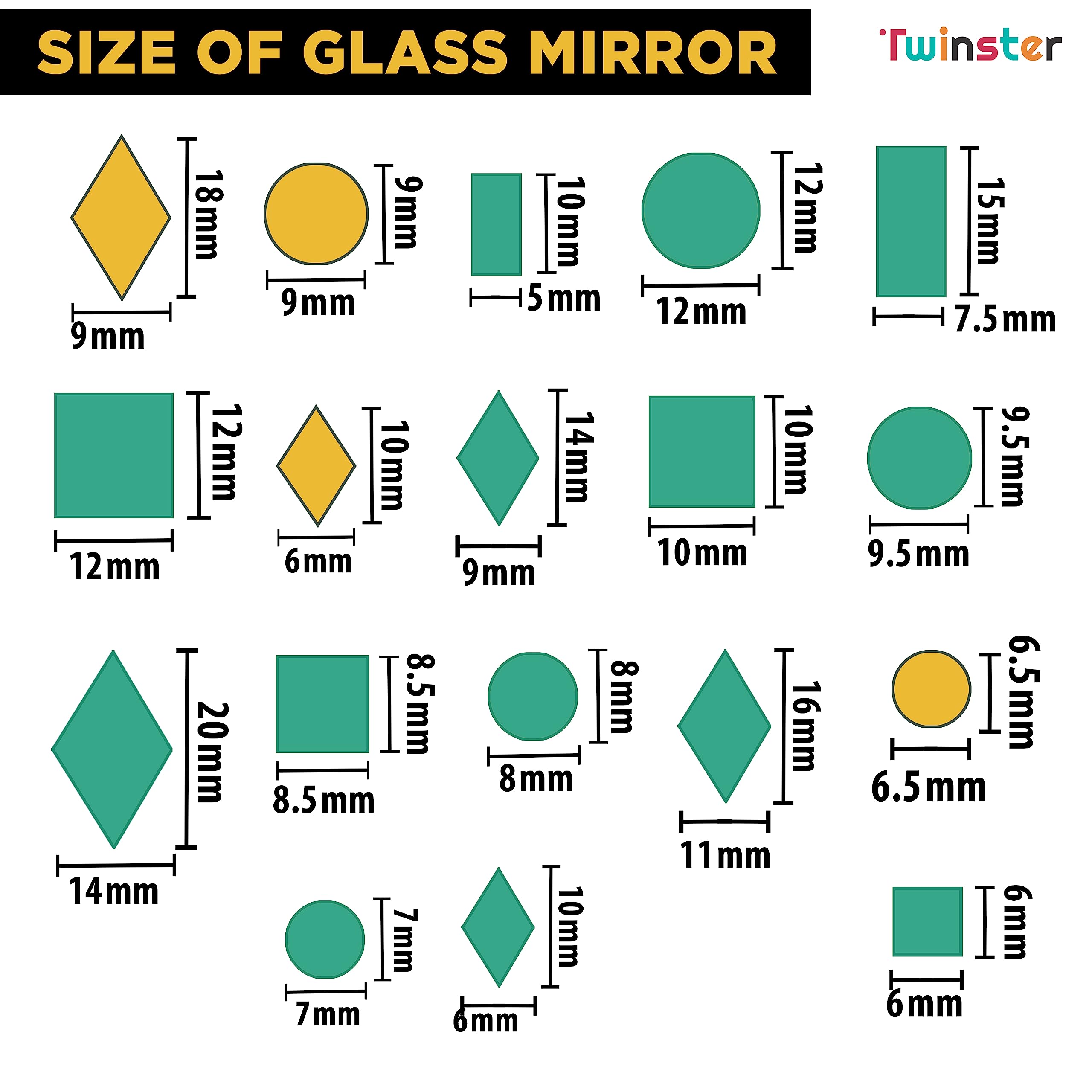 Twinster Mirror for Craft Work Silver and Golden Mirror (18 Different Shapes in Total 2650 pcs) Lippan Art Materials Kit Mirrors DIY Best Mirror Kit for Art and Craft 1