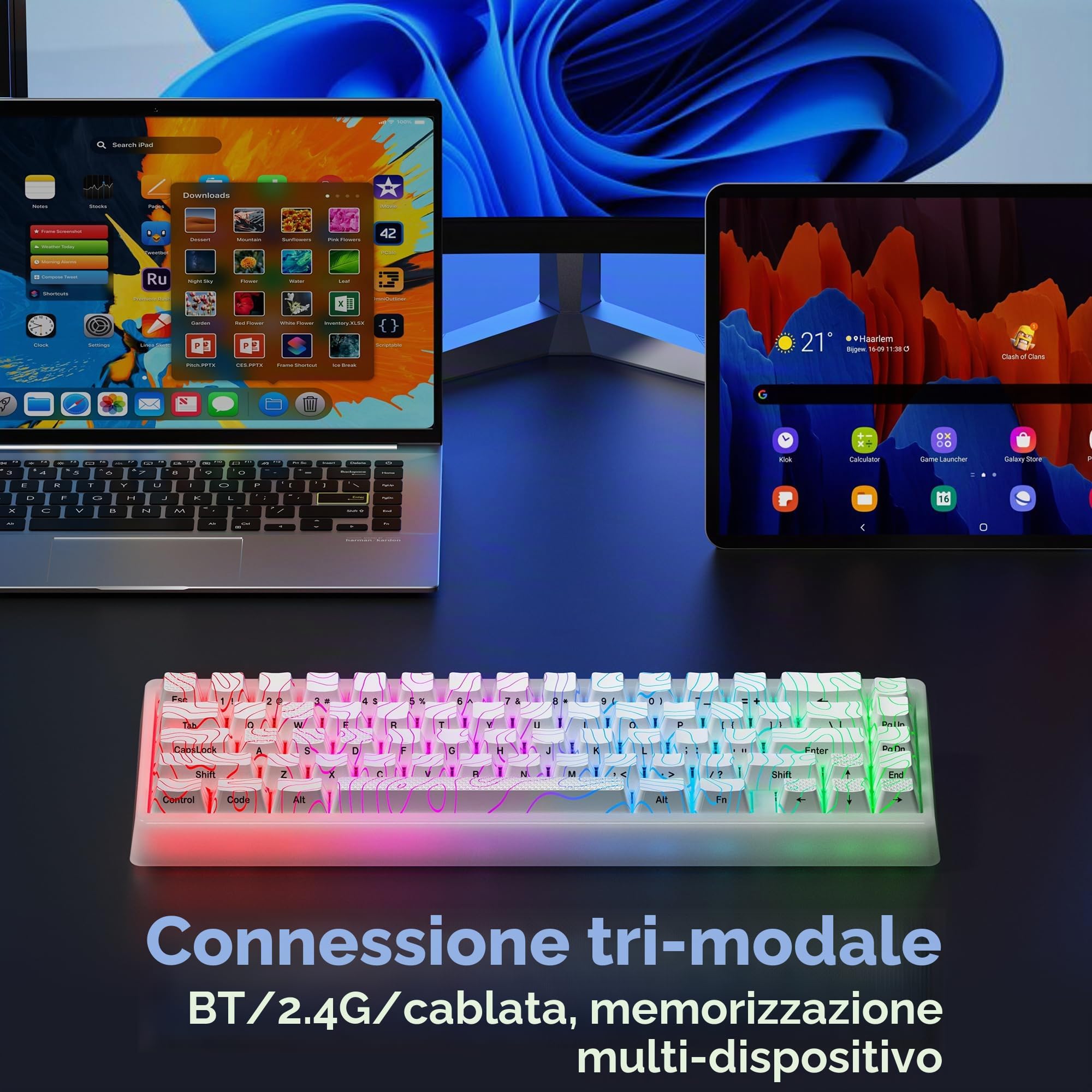 HITIME XVX M67 Tastiera wireless 60% per cento, tastiera topografica da gioco QMK/VIA, tastiera meccanica a tre modalità Thocky cremosa, montaggio con guarnizione sostituibile a caldo, tecnologia RGB