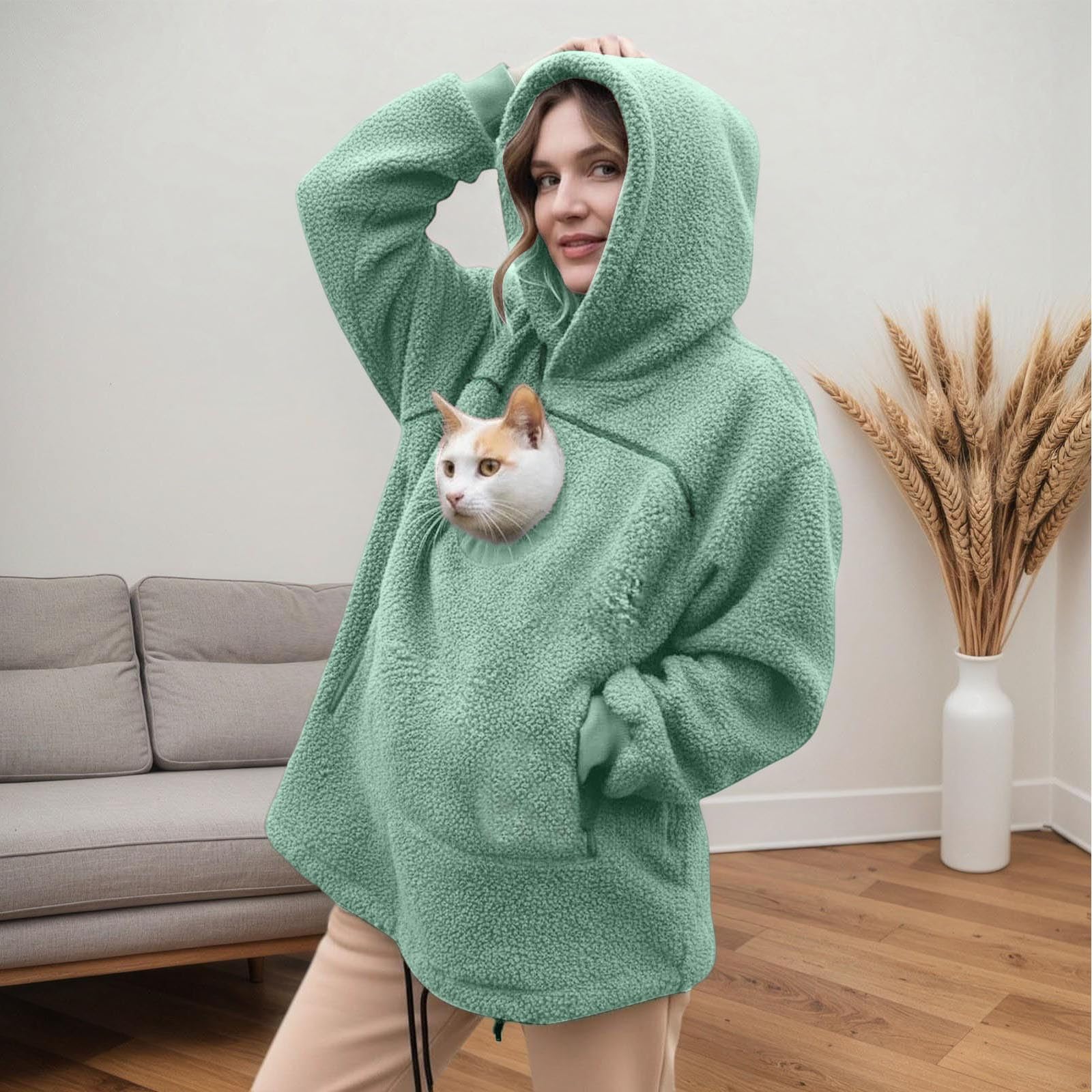 Sudadera con Capucha para Mujer,Bolsillo para Transportar Mascota Pequeñas