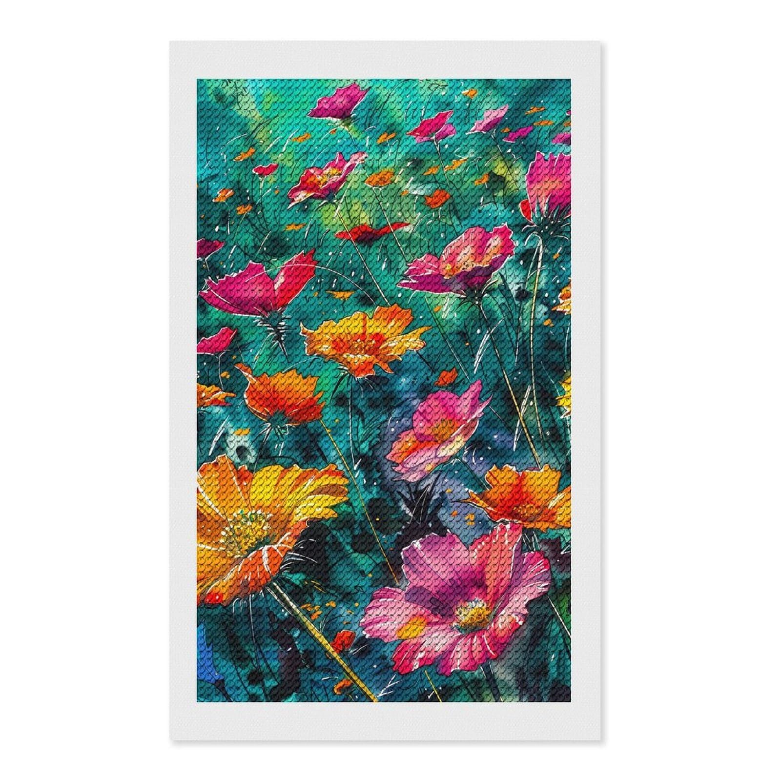 Junmoney Watercolor Flower Field Diamond Painting Canvas Set 12"x20", Boho Decor, for Craft Lovers, Easy Handmade Project, Holiday Gift Idea