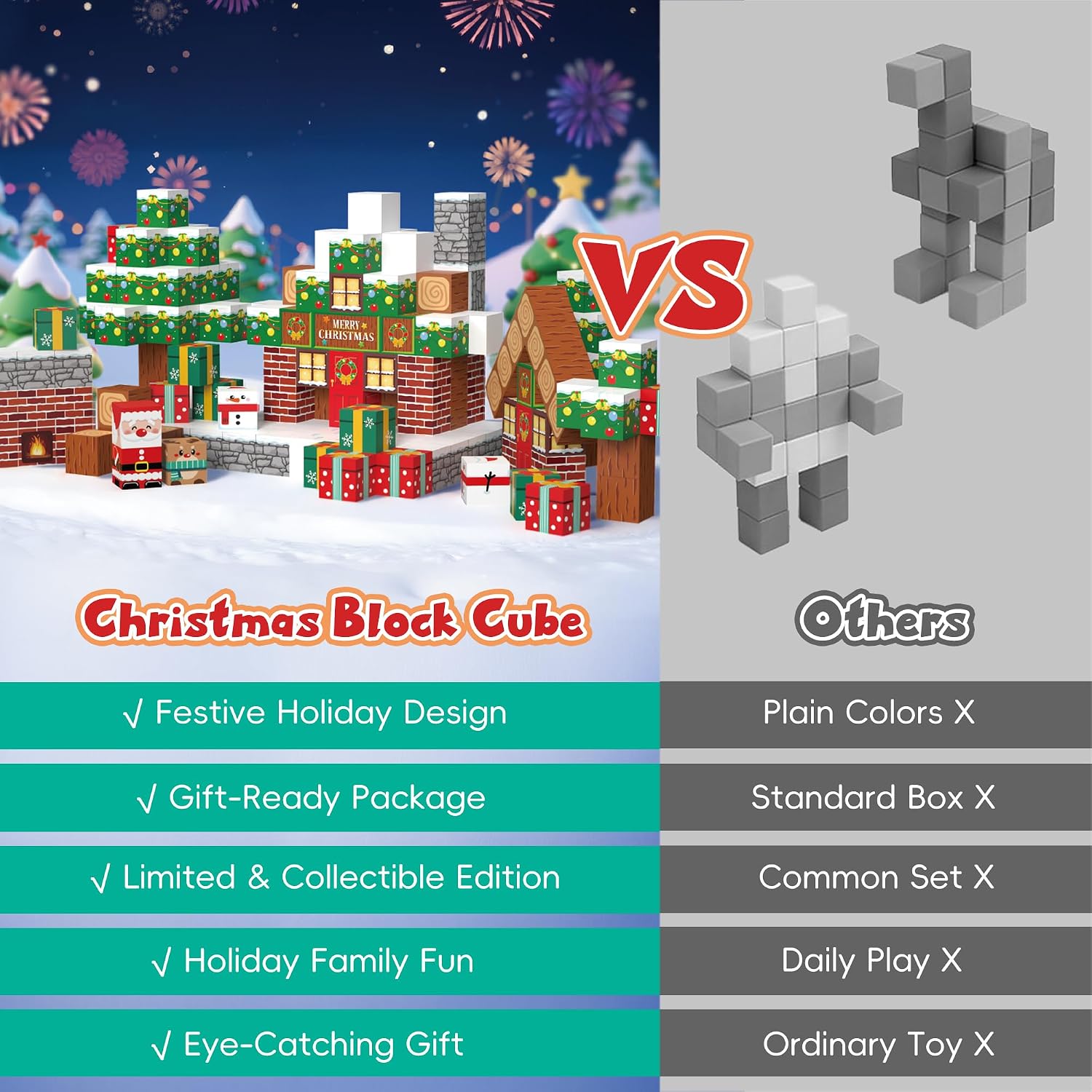 Magnetic Blocks, 200PCS Magnetic Building Block Cubes, STEM Montessori Sensory Toys for Kids Boys Girls Ages 3 4 5 6 7 8 9 10 (Christmas Version)