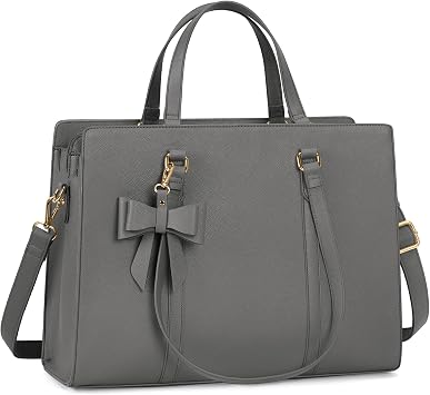 Laptop Bag for Women 15.6 inch Laptop Tote Bag Waterproof Leather Computer Bag Large Lightweight Briefcase Professional Business Office Work Bag Gray