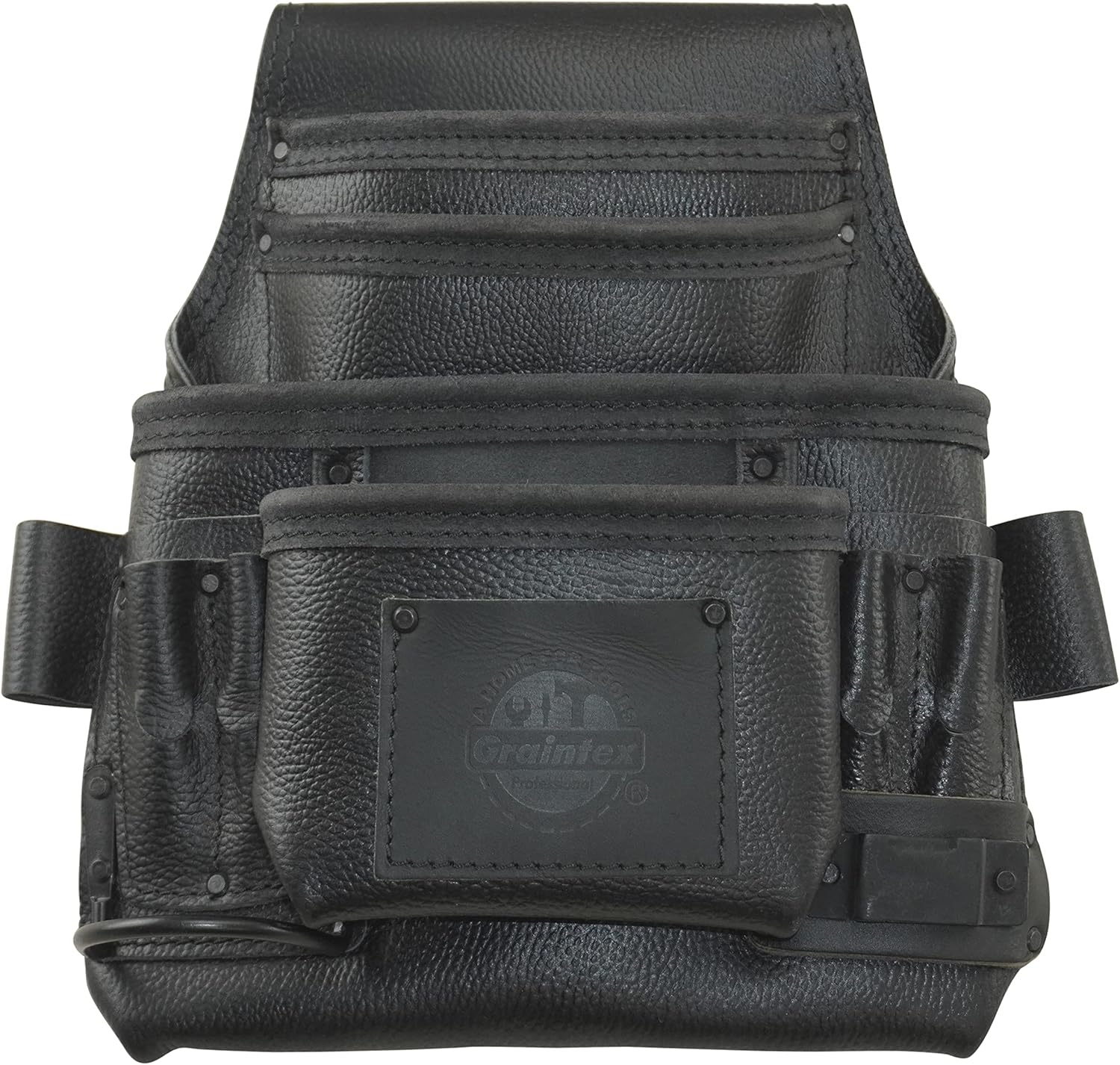 Graintex ST2830 :: 10 Pocket Nail & Tool Pouch Rugged Black Color Top Grain Leather for Framers, Constructors, Electricians, Plumbers, Handyman
