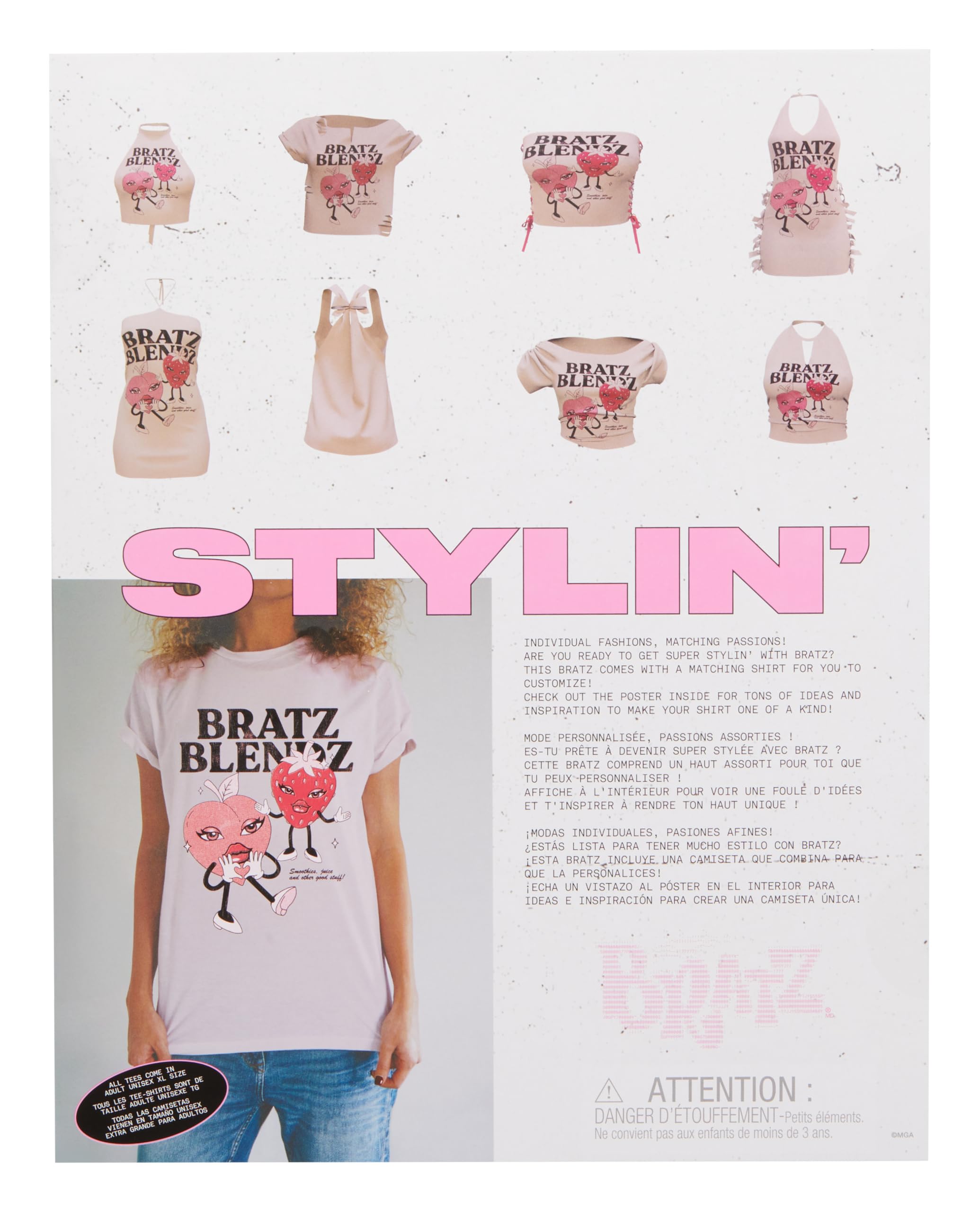 Bratz Stylin' Cloe - Muñeca de Moda con Camiseta Personalizable Que Puedes Usar, Incluye Accesorios, Lindos Juguetes para Niñas