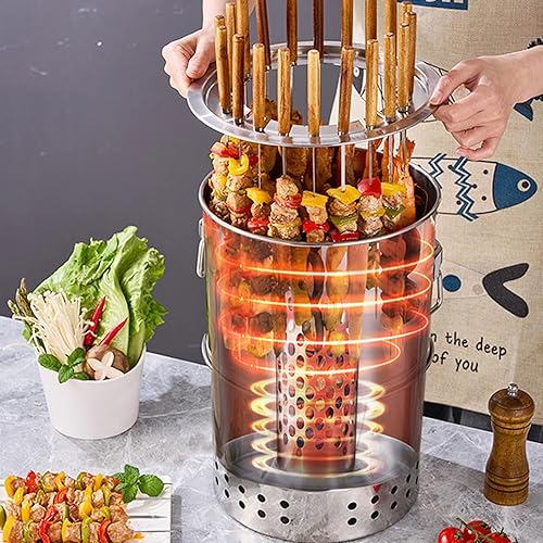 Miniatura 8 de Parrillas de carbón inoxidable sin humo, parrilla de barril de carbón envolvente de 360 sin humo al aire libre parrilla para viajes para viajes,