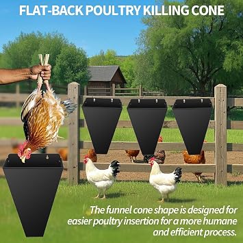 Large Size Chicken Cone, Heavy-Duty Steel Poultry Restraining Cones for Chicken, Large Laying Hens, Roasters, Turkeys Up to 8 Pounds, Flat Back Funnel Cone Chicken Killing Cone