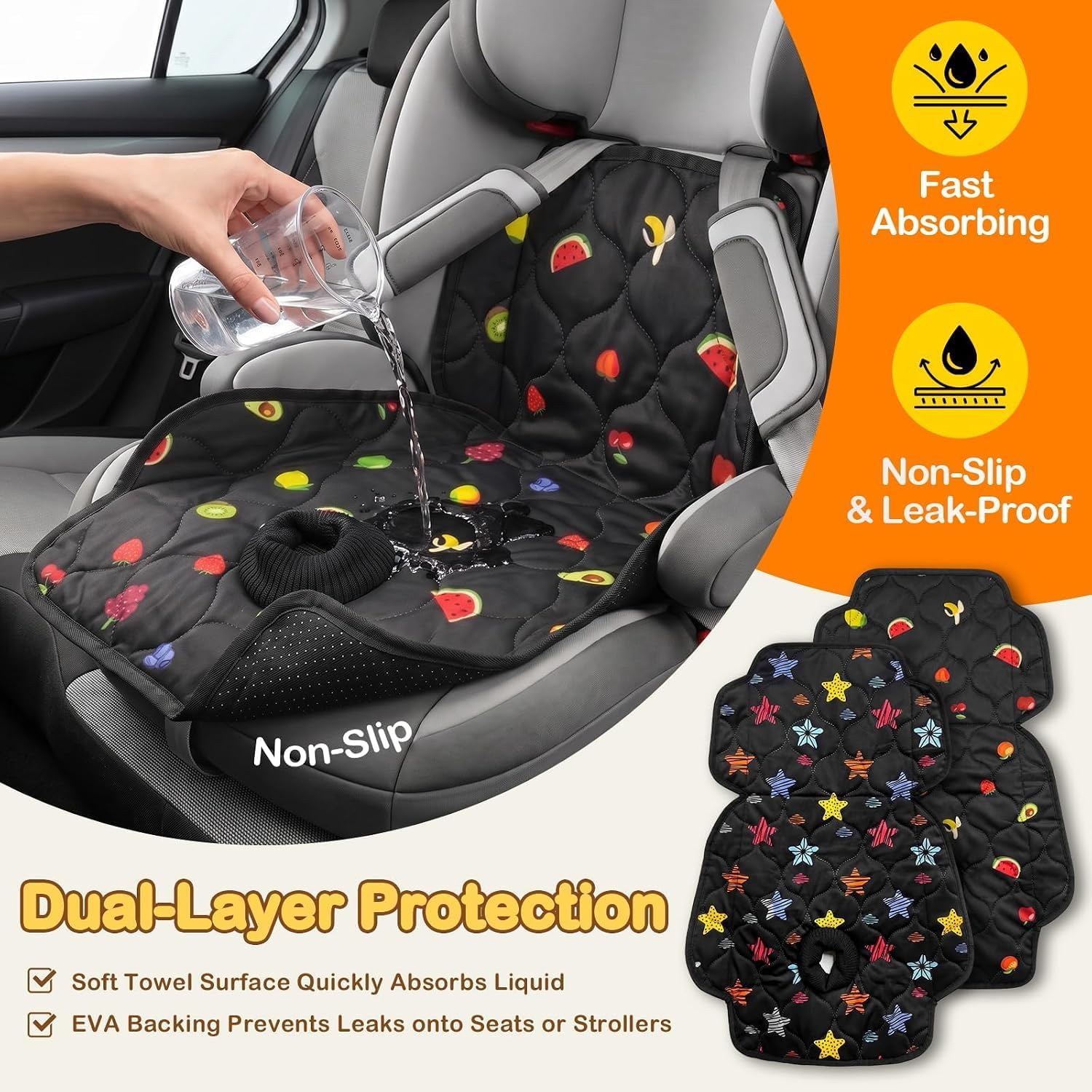 2 Pack Waterproof Baby Car Seat Protector, Potty Training Car Seat Liner with Cute Pattern - Mise en situation et utilisation