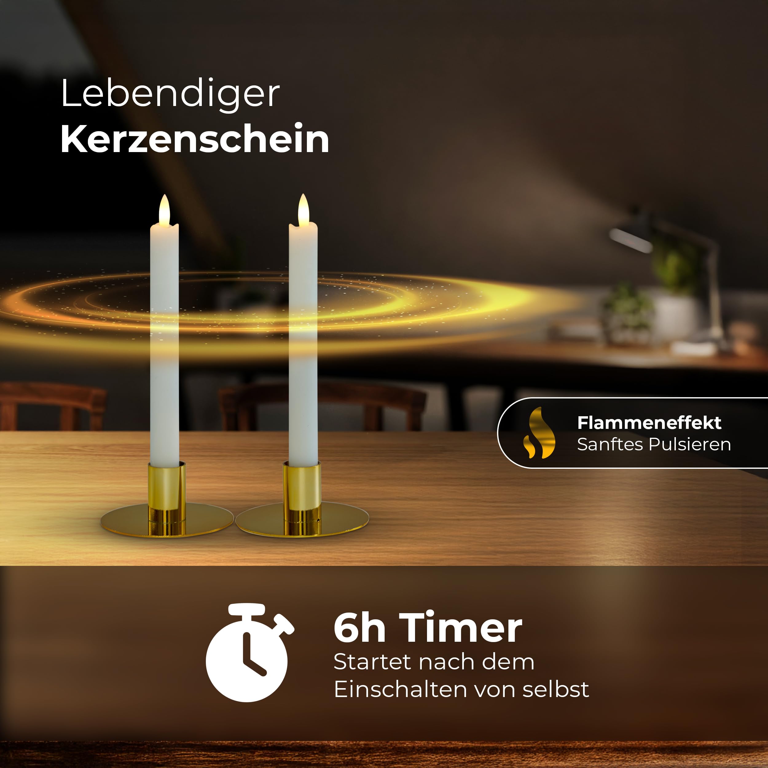 Novaliv Set di 12 candele a LED con funzione timer, colore bianco, con timer, 22 cm di altezza, per 2,2 cm di diametro, 1 batteria AA necessaria, candele a LED True Glow