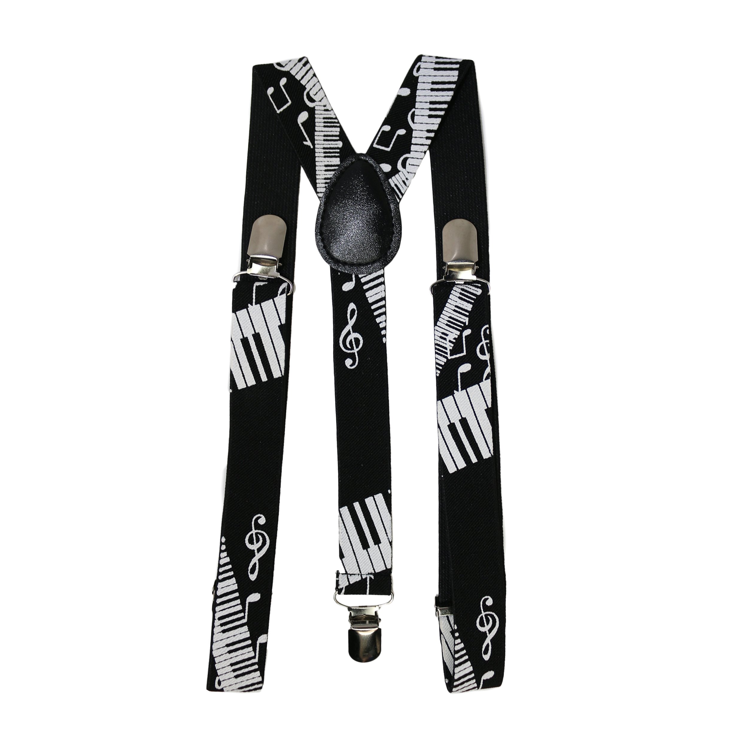 Robelli Unisex Adults & Kids Adjustable & Fun Printed Braces/Suspenders (Black & White Piano + Music)