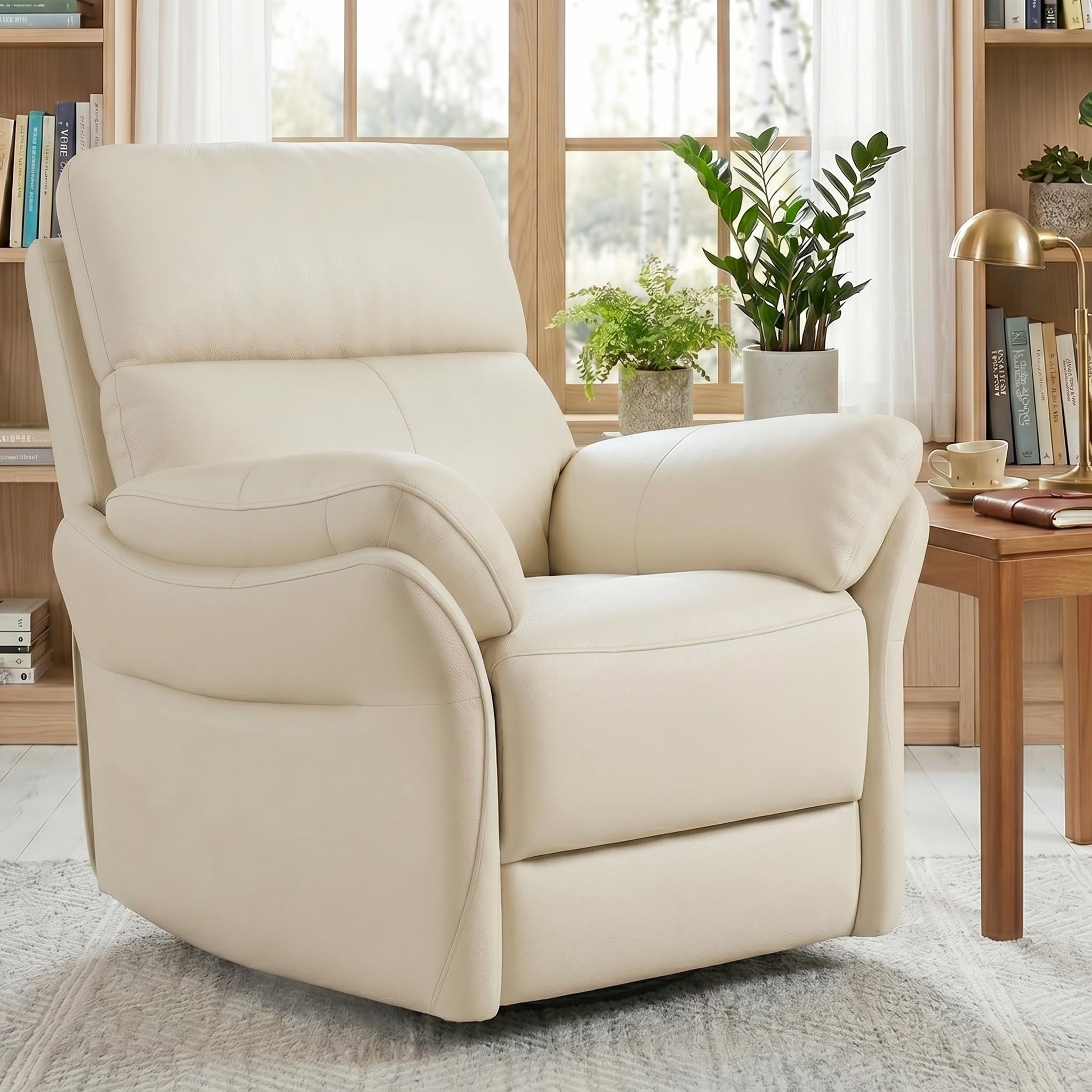 AIRSKY Genuine Leather Recliner Chair in Beige