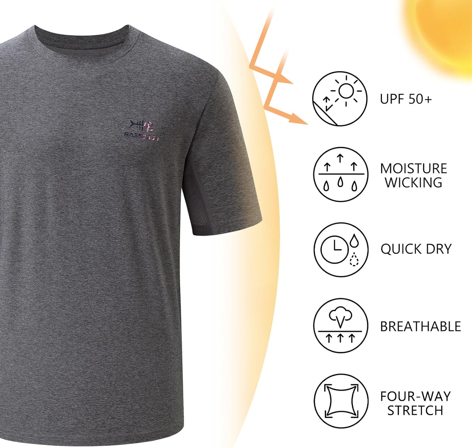 BASSDASH Men’s Graphic T-Shirts Short Sleeve Fishing Shirt UPF 50+ Moisture Wicking UV Sun Protection FS36M