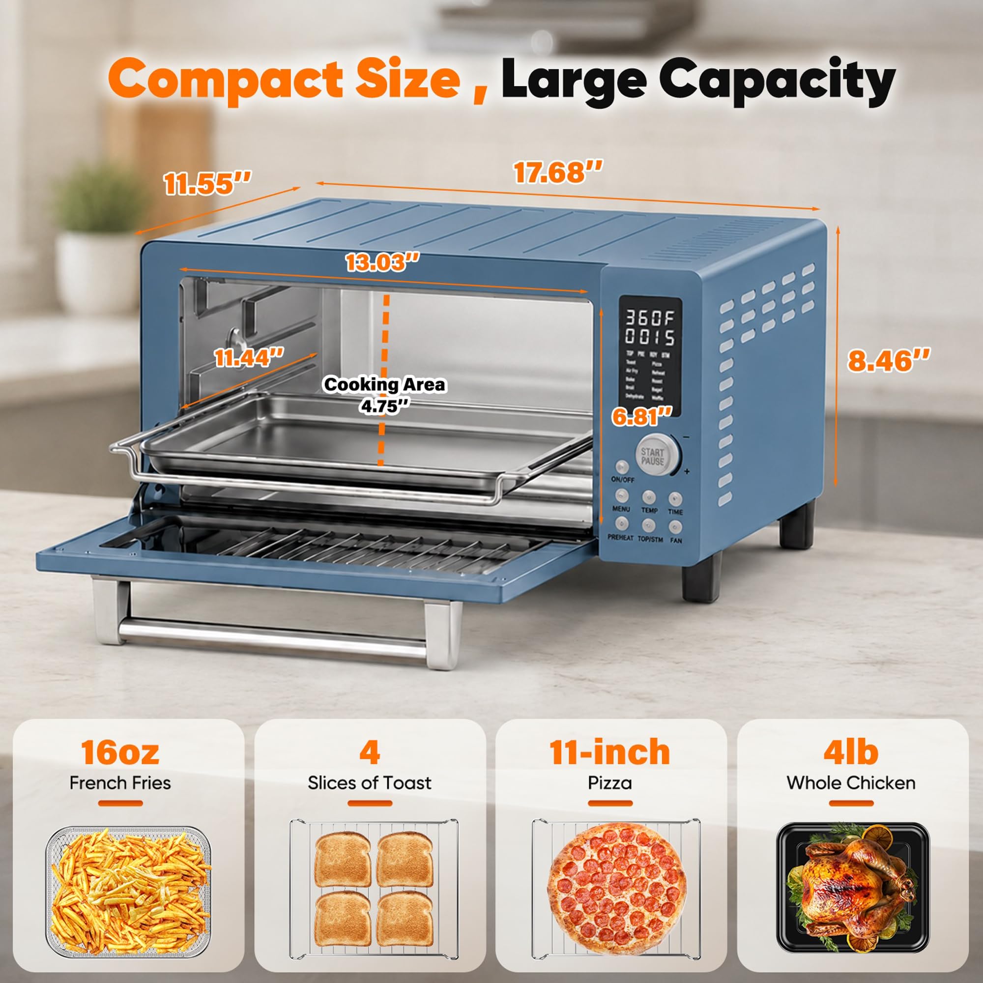 Nuwave Bravo Pro Convection Air Fryer Toaster Oven Combo | 2026 New Improved,10-in-1, 50°-450°F Control, Quick Even Crisp Tech, 21Qt, PFAS Free, Cozy Blue