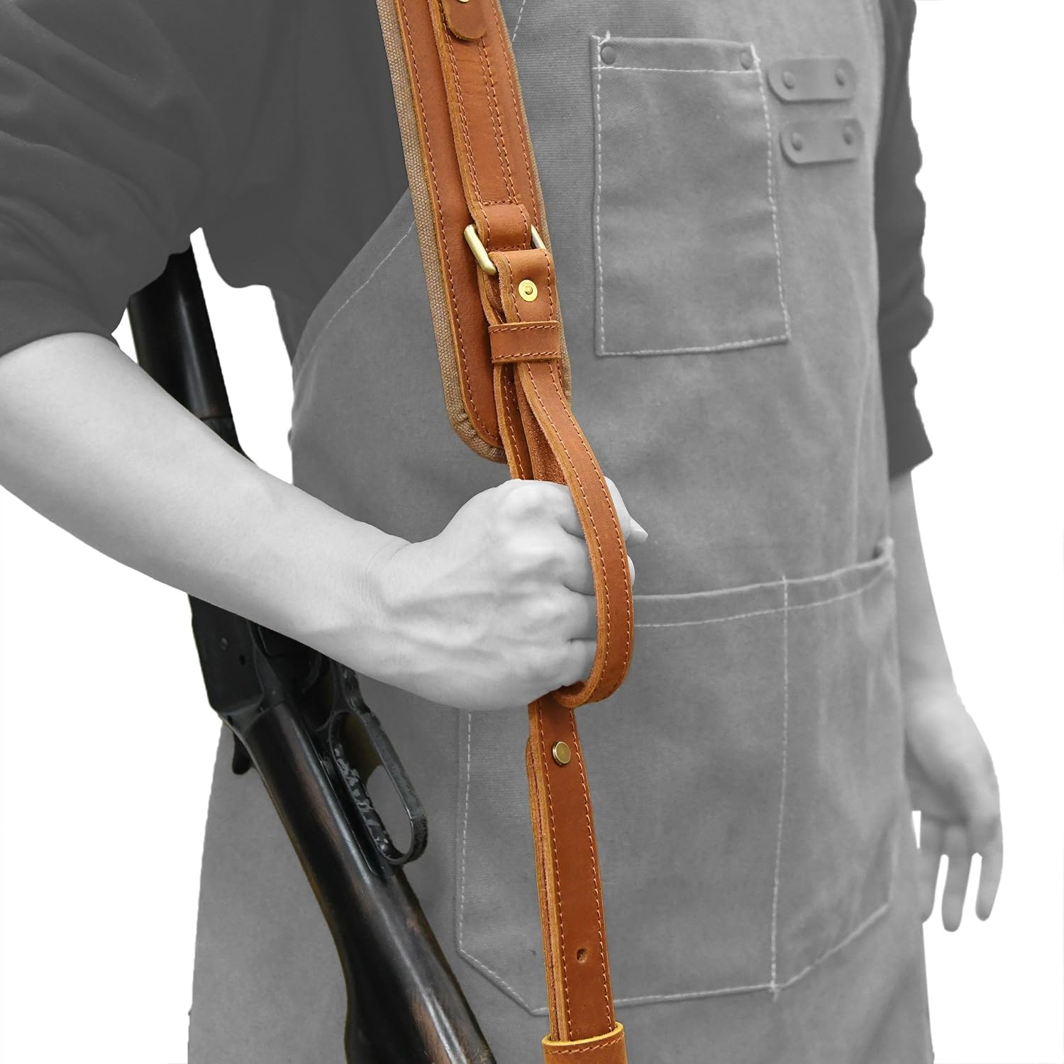 WAYNE'S DOG Leather Gun Sling with Removable Canvas Bag Pouches, Padded Rifle Straps with Swivels