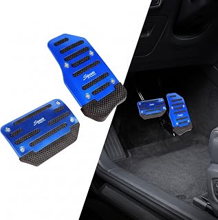2 PCS Car Non-slip Pedal Pads Set, Aluminum Alloy Brake & Accelerator Foot Pad Covers, Anti-slip Treadle Protector with Rubber Grip, Universal for Most Cars, SUVs, Trucks (Blue)