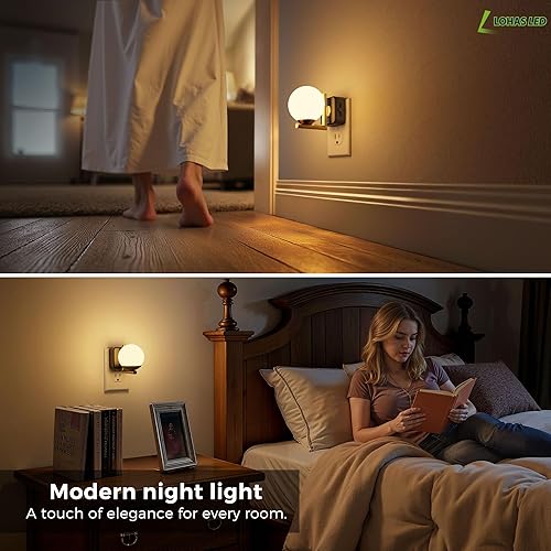 Miniatura 5 de L LOHAS LED Paquete de 2 luces nocturnas para enchufar a la pared, con sensor crepuscular, 3000 K, brillo ajustable de 0-100 lúmenes, luz giratoria