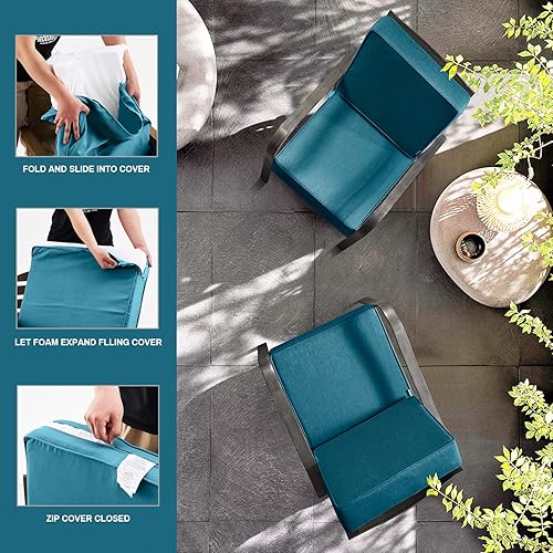 Miniatura 4 de ARTPLAN Cojín de asiento profundo para exteriores, juego de 24 x 24 x 6 pulgadas, cojín cuadrado para silla de patio de 18 x 24 pulgadas, para