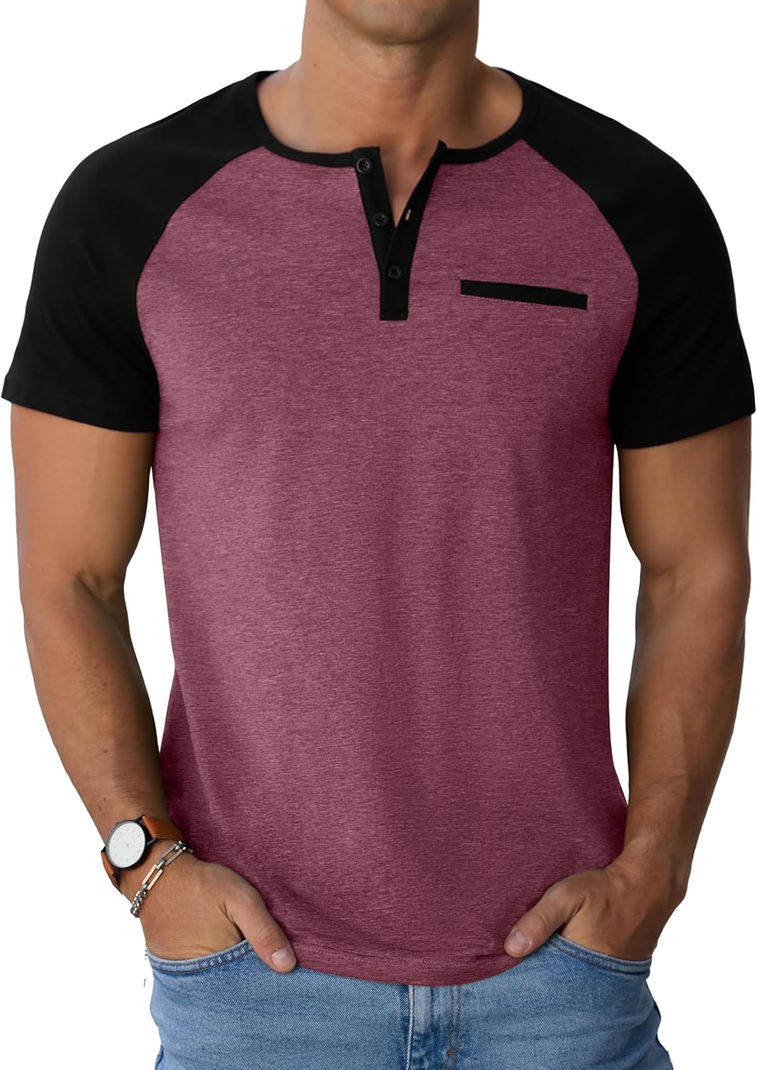 Sailwind Men's Cotton Henley Short Sleeve Casual T-Shirts with Pocket - Image 4