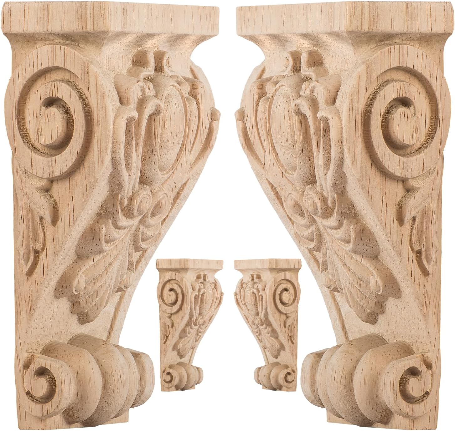 6 inch-W 4 inch-D 11 inch-H Wood Carved Corbels, TCHOSUZ 2 -Pack Antique Traditional Unfinished Wooden Carving DIY Decorative Scrolled Millwork Brackets for Countertop Kitchen Fireplace Mantel