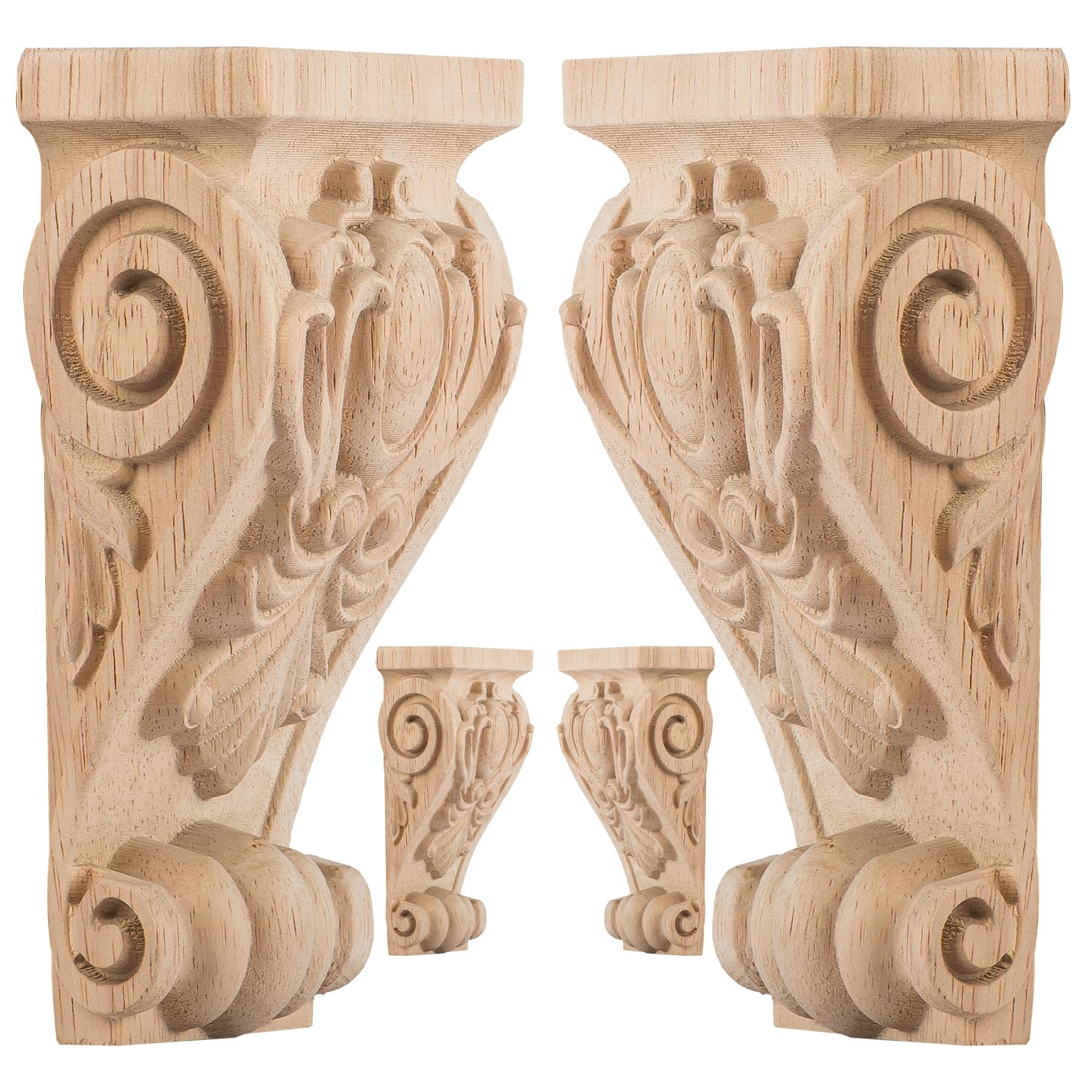 TCHOSUZ Wood Carved Corbels, 5"W x 2.5"D x 9"H,4-Pack, Unfinished Brackets