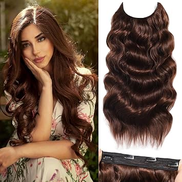 Halo Hair Extensions 20 Inch Invisible Wire Hair Extensions with Adjustable 4 Secure Clips on Soft Transparent Lace