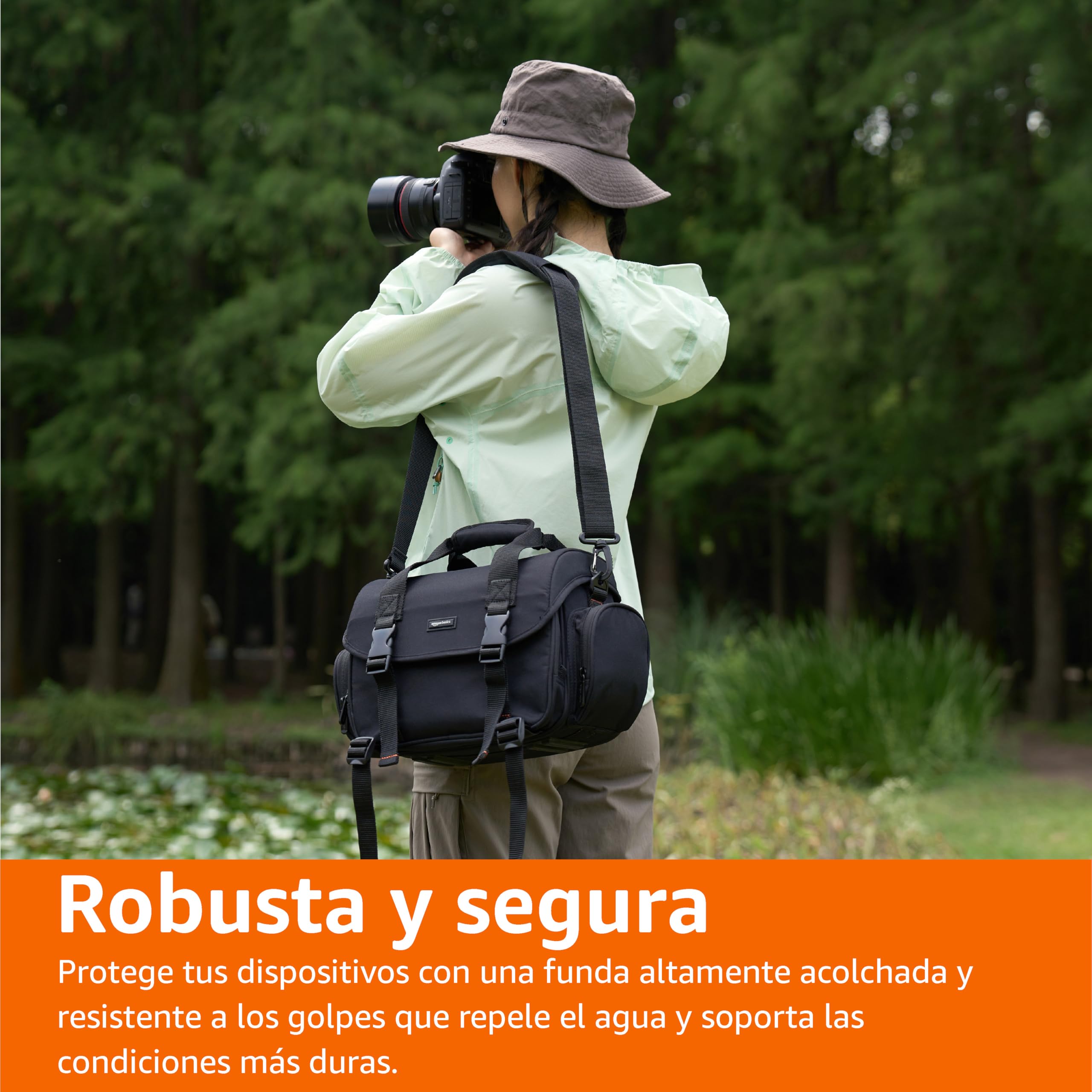 Amazon Basics Bolsa de Hombro para Cámara SLR y Accesorios, Grande, Correa Ajustable, Impermeable, Antichoque, Sólido, Acolchado - Negro/Gris