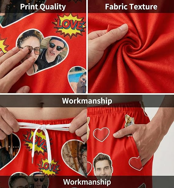 Personalised Pyjama Pants for Men & Women | 3 photos pajama made from soft breathable fabric, funny gifts for couples, family and Christmas sleepwear