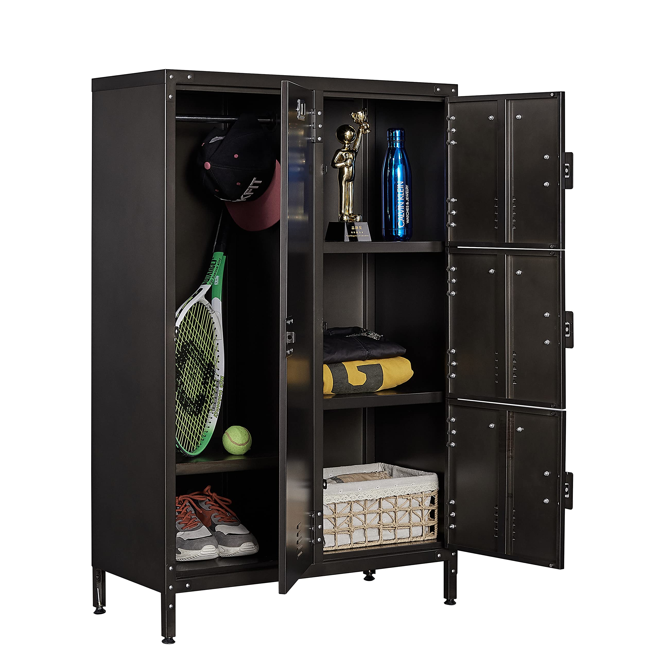 YizoshMetal Locker with 4 Lockable Doors, Industrial Steel Storage Lockers for Employees - 55.1" Locker Storage Cabinets for School, Gym, Home, Office, Garage (4 Door)