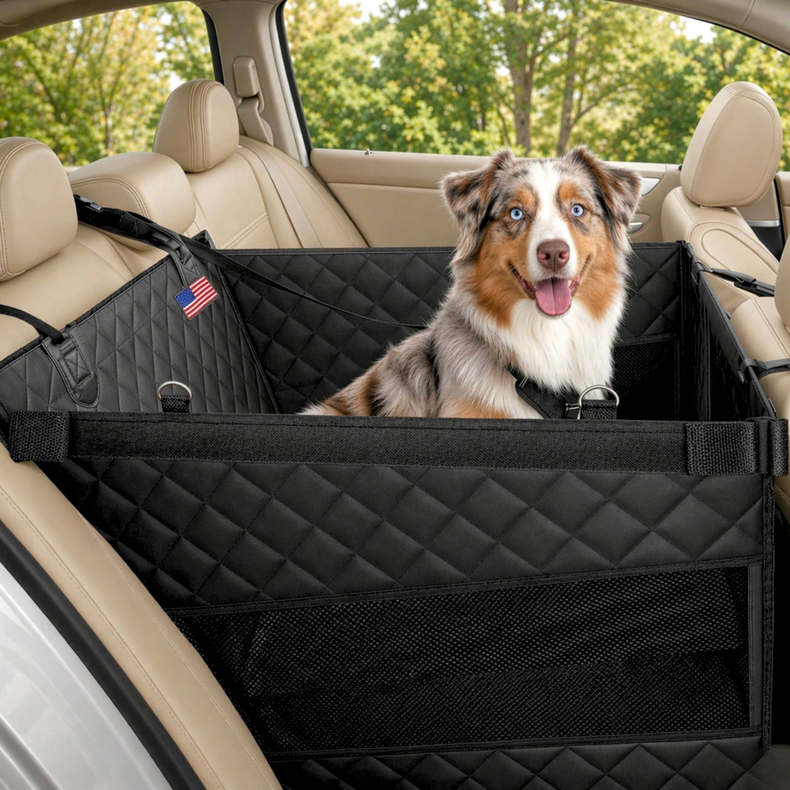 YoGi Prime Half Hammock Dog Seat Cover for Back Seat - Waterproof Half Backseat Dog Cover, Space Saving Split Seat Design, Universal Fit & Heavy Duty Pet Restraint