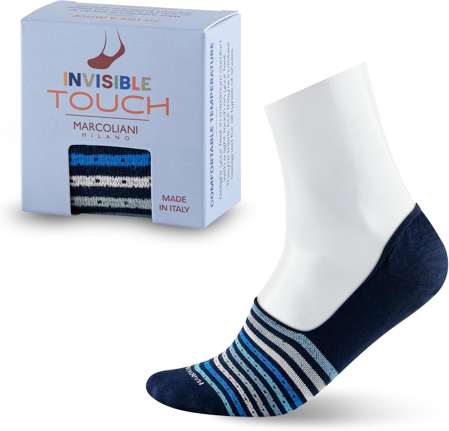 Marcoliani Milano Made in Italy - No Show Socks for Men - Always Stay Up | Essence of Cotton Stripes and Pin Invisible Touch