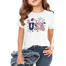 Boys Girls 4th of July Shirt Cotton Kids Red White and Blue USA American Flag Shirt Comfortable Patriotic Tops 2-12 Years
