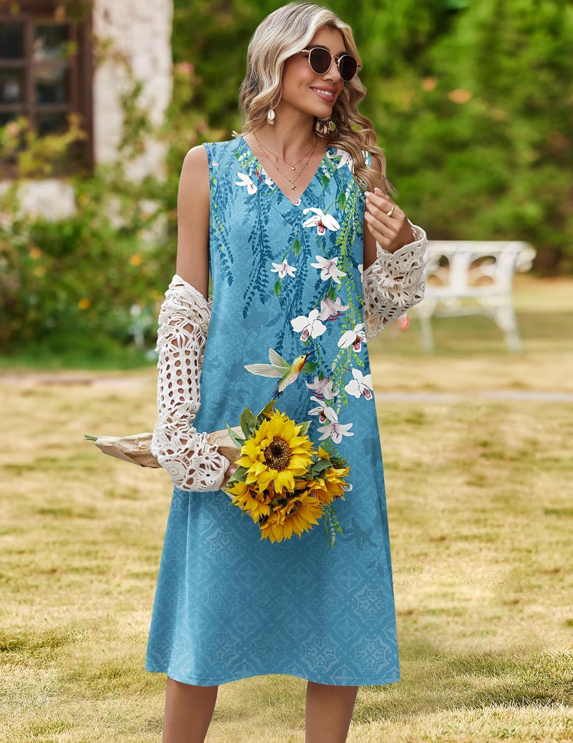 Zeagoo Summer Dresses for Women 2026 Sleeveless V Neck Casual Midi Tank Dress Beach Vacation Sundresses with Pockets - Image 2