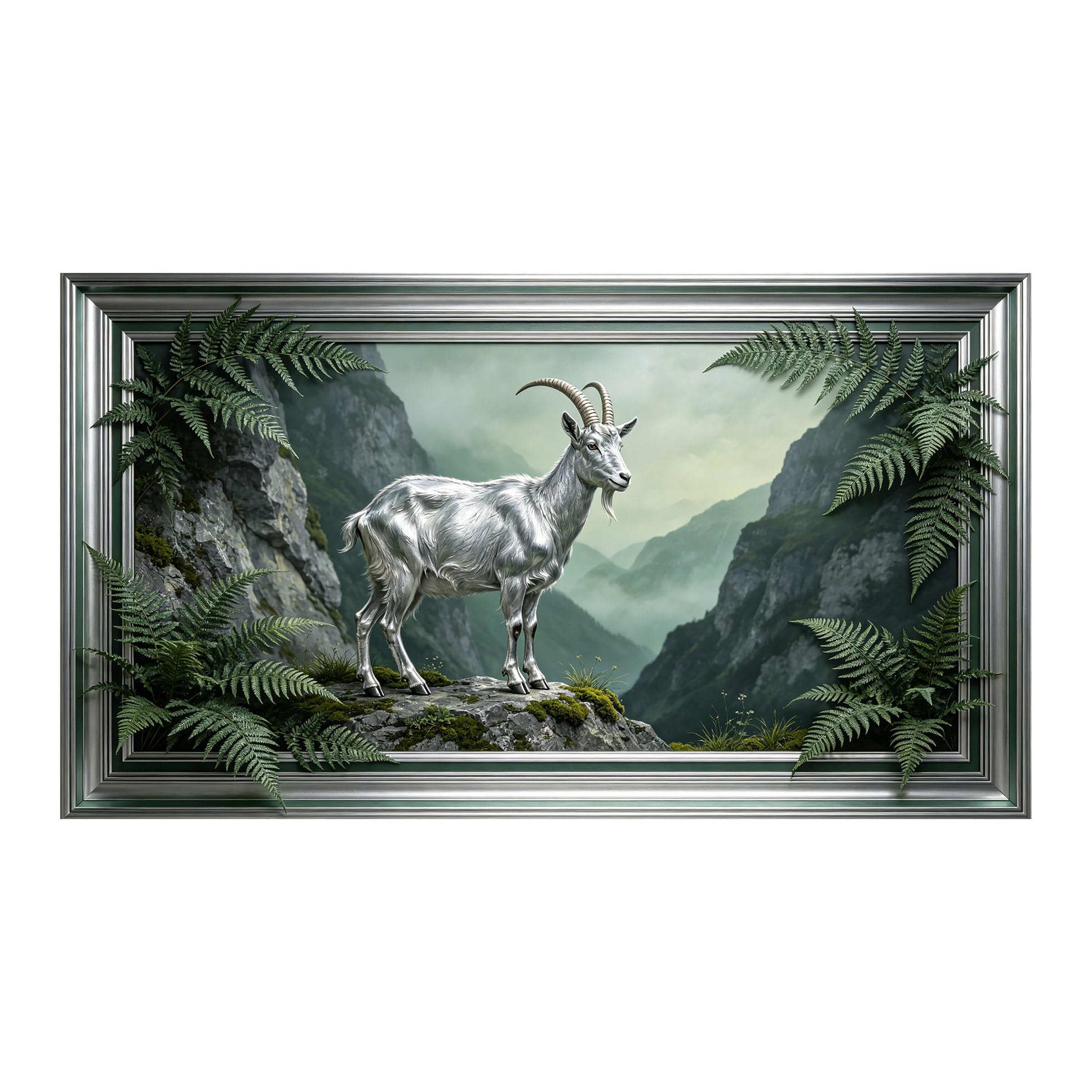 Yzpallescene 3D 3D Framed Wall Art 50cm×90cm Mountain Goat Wilderness Landscape Realistic 3D Effect Large Size SelfAdhesive Removable Wall Decor Prints Artwork for Living Room Bedroom Office
