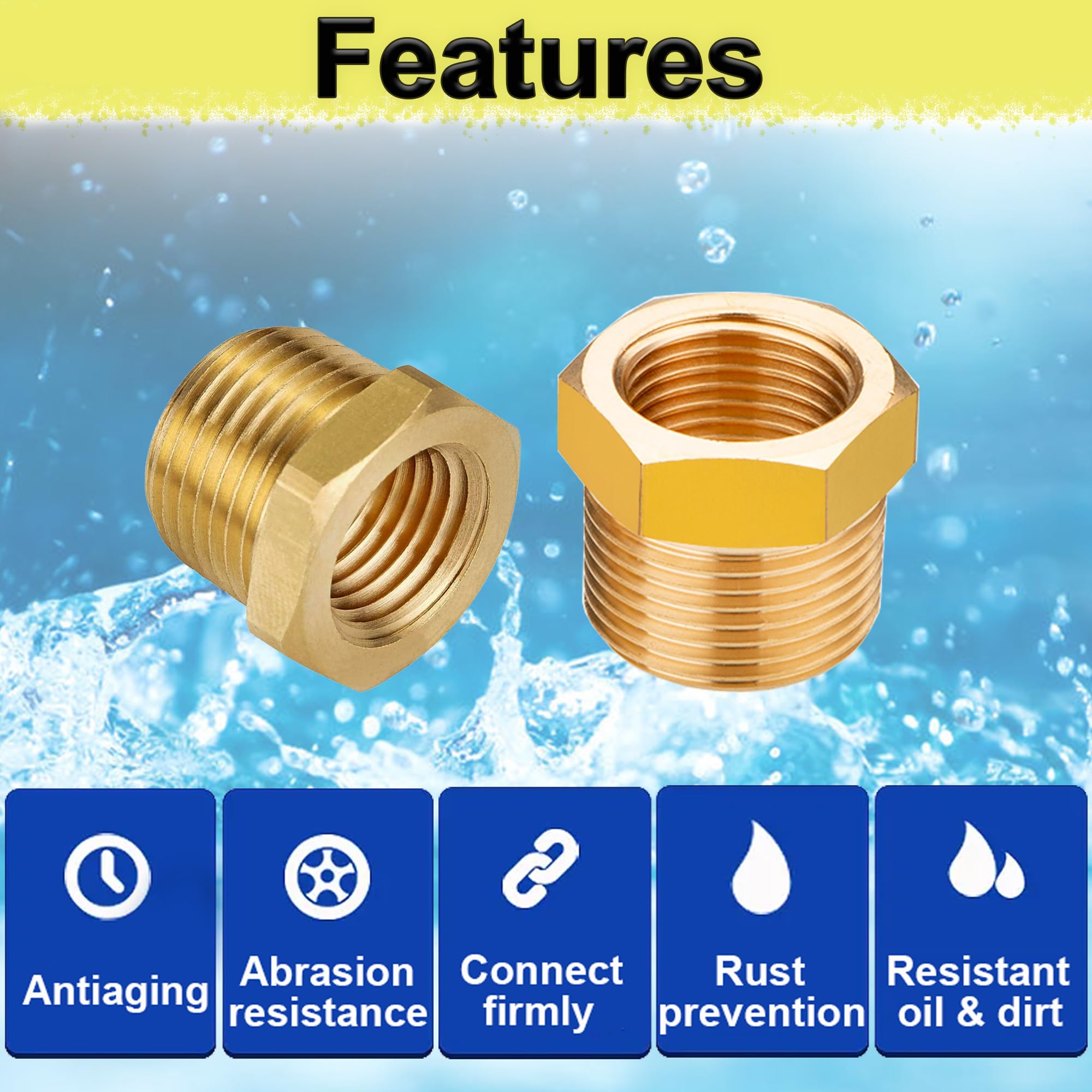 2 Pièces Réducteur Hexagonal 1/2" Mâle à 1/8" Femelle NPT - Acier Inoxydable 304, Pour Systèmes Industriels, Pétrole, Eau, CVC