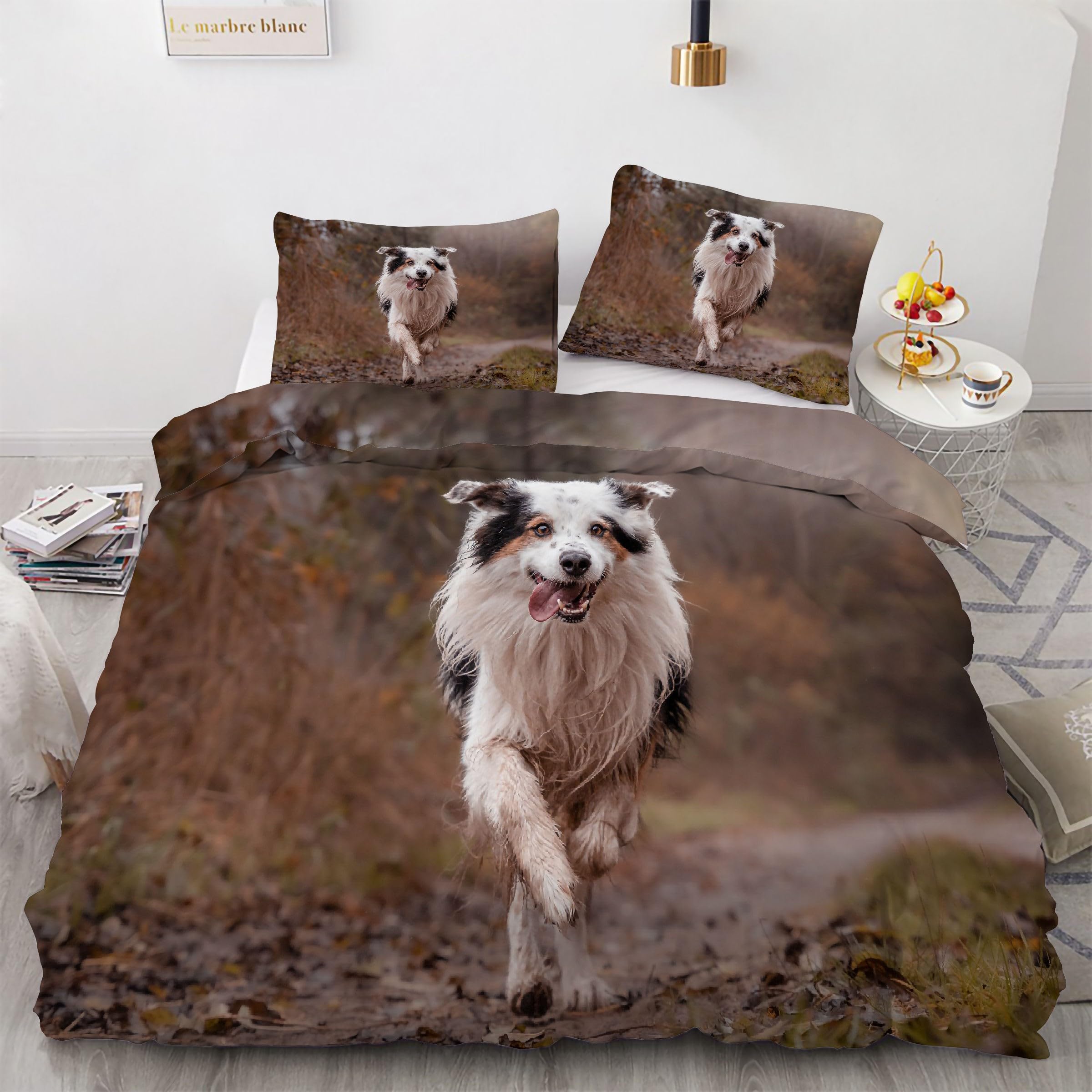 Housse de couette animal chien de berger pour chambre adulte ambiance nature