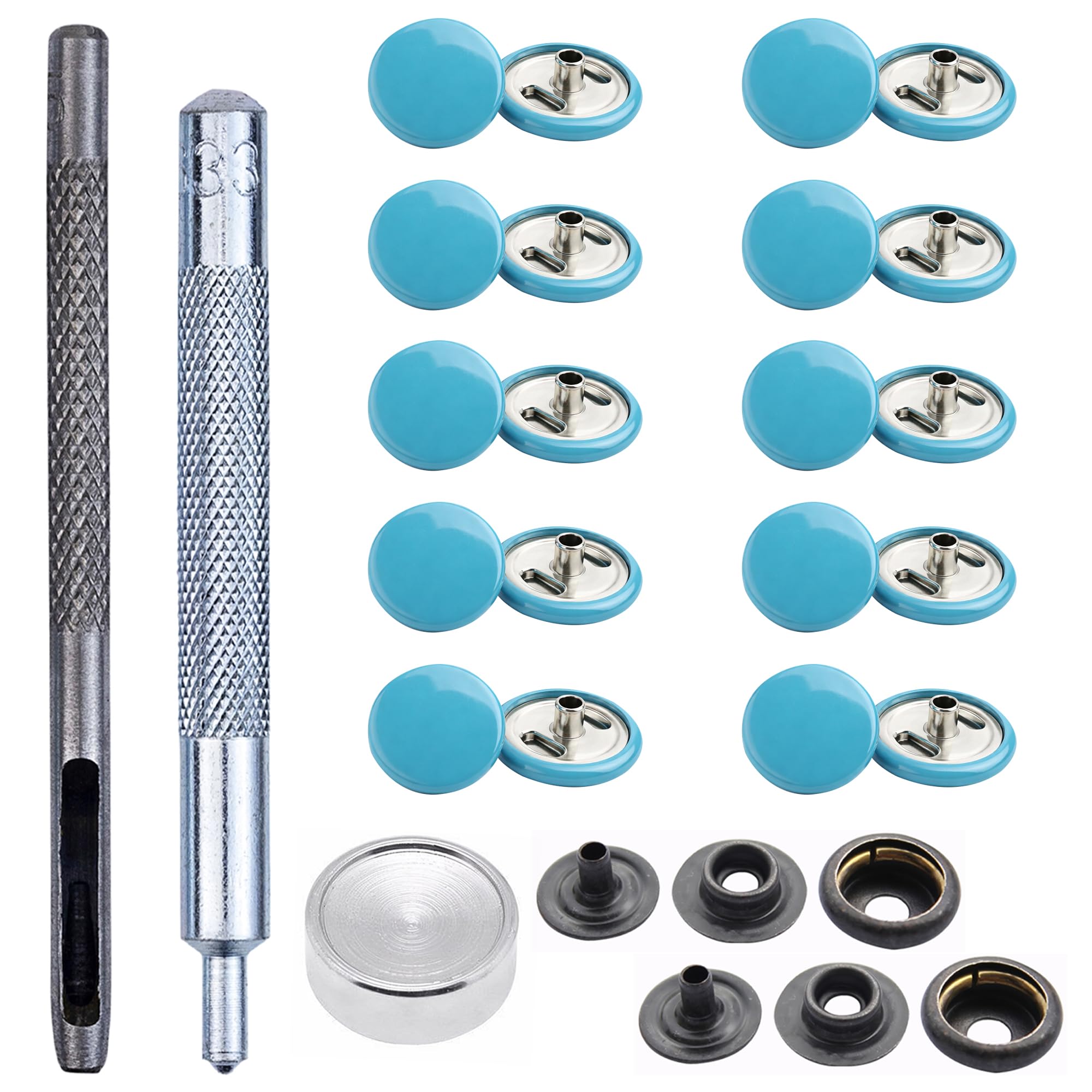 Trimming Shop Turquoise 15mm Press Studs with Fixing Hand Tool, 10pcs