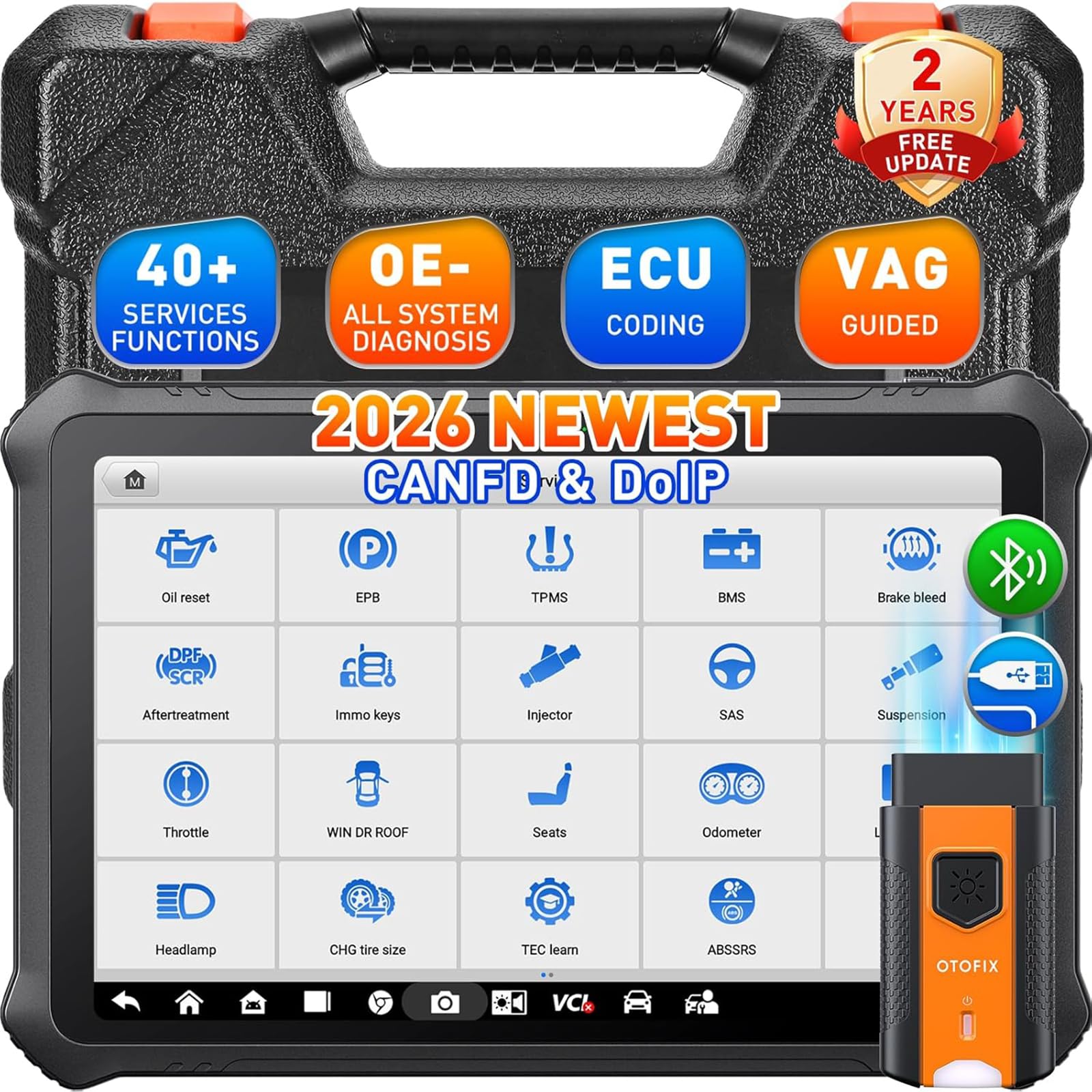 OTOFIX D1 PROS2 Obd2 Herramienta de Diagnóstico, Codificación ECU, Diagnóstico Todos Los Sistemas OE, 40+ Servicio, Control Bidireccional, Escaneo Automático 2.0, CANFD y DOIP, Actualización de 2 Años