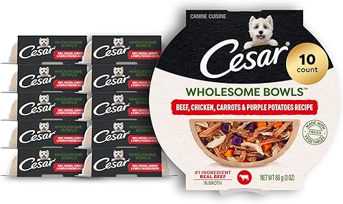 Cesar Wholesome Bowls - Comida húmeda para perros adultos, carne de res, pollo, patatas moradas y zanahorias, comida húmeda para perros, 3 oz. por