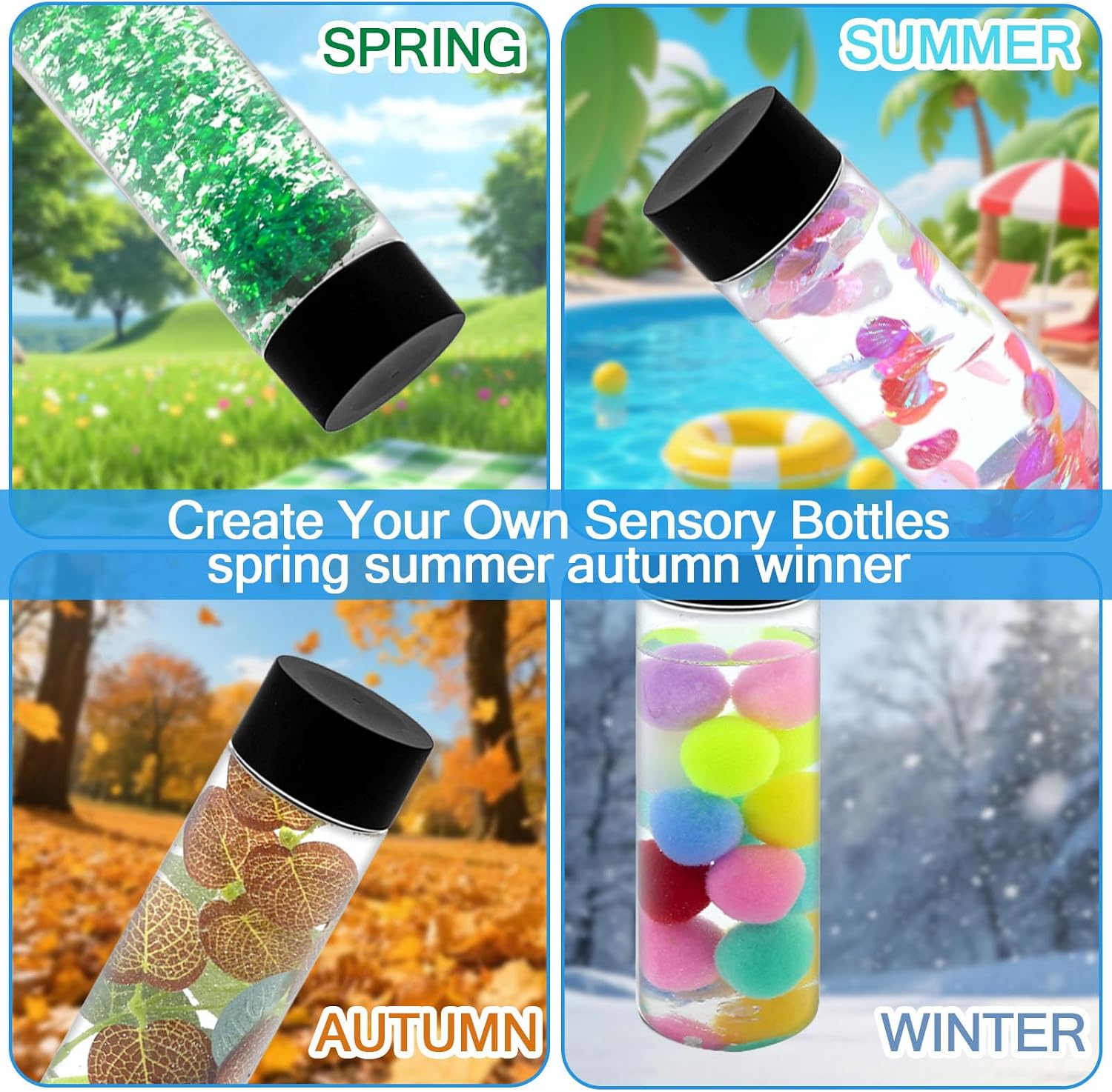 24 Pcs Sensory Bottles Empty Kits, 10 oz Leakproof Plastic Sensory Bottles with Lids, Reusable Empty Water Bottles with Sequins Accessories Sensory Bottle Fillers for Sensory Crafts Handmade image 5