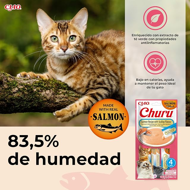 Foto 7 de 8 de INABA Churu Gatos - Receta Saludable de Salmón y Vieira - Deliciosos Premios con Textura Suave y Cremosa