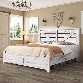 AMERLIFE King Size Farmhouse Bed Frame with 49.2