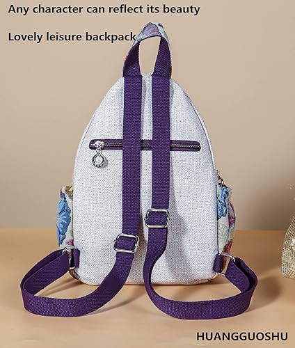 Vista 8 de HUANGGUOSHU Mochila de lona tejida de algodón para mujer, estilo hippie, estilo bohemio, con varios bolsillos, estilo retro, linda mochila tipo