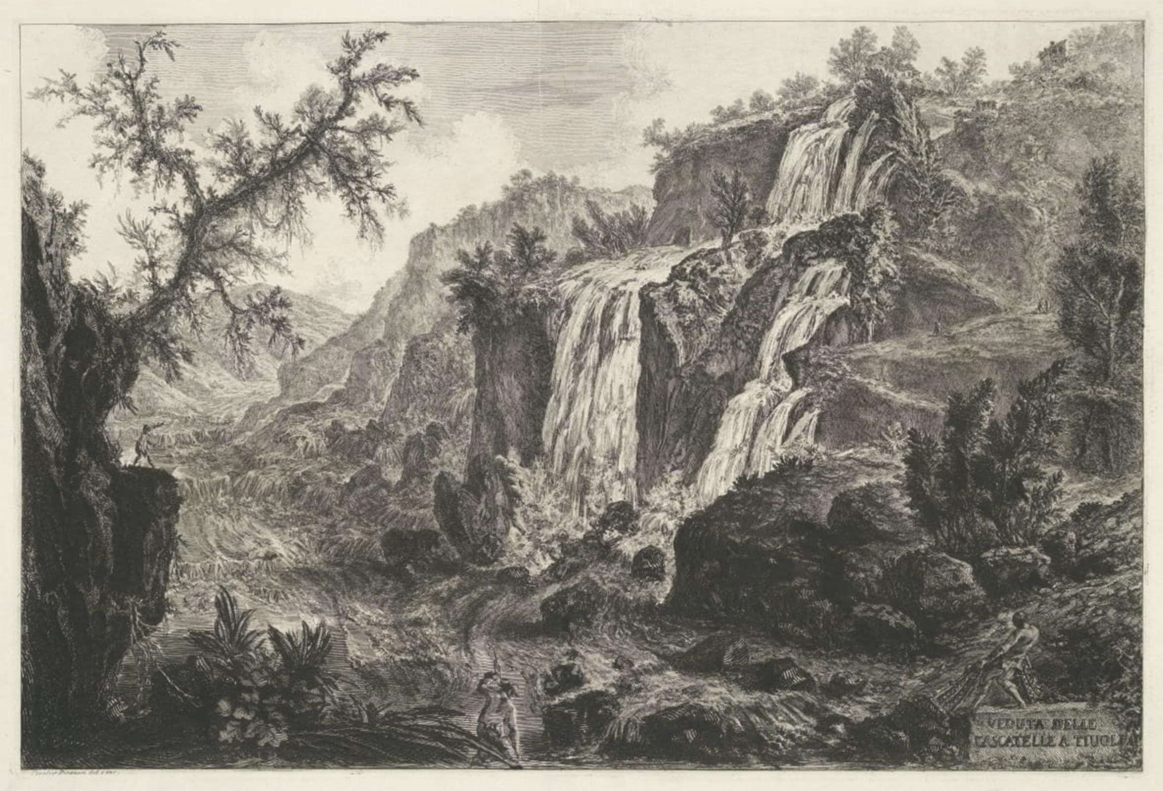 ARTXLXXBN Famous Painting Art Wall Decor Abstract Art Picture View of the Waterfalls in Tivoli by Battista Piranesi Animal Pictures for Home Decor 60x90cm