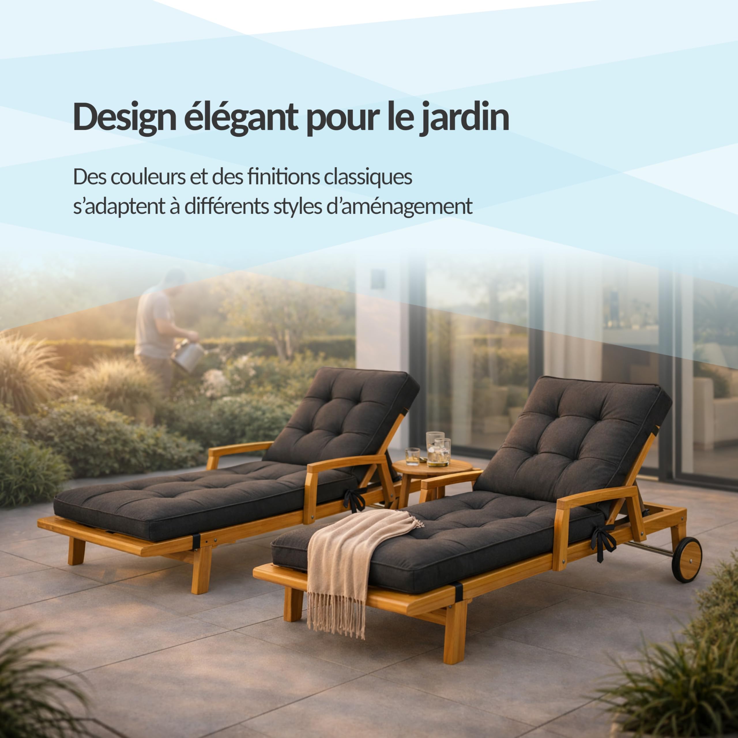 POKAR Coussin Bain de Soleil 200x60x13 cm | Imperméable et Déperlant | Matelas Transat Finition Matelassée | Coussin pour Chaise Longue de Jardin | Épaisseur 13 cm | Oeko-TEX | Made in EU | Gris