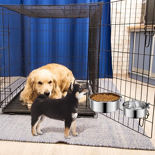 Miniatura 7 de Yummy Sam 2 cuencos pequeños para comida y agua para perros con soporte de abrazadera mejorado, cuencos colgantes de acero inoxidable detectables