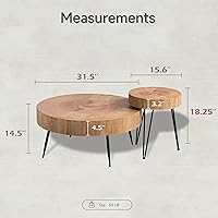Vista 2 de COZAYH Juego de mesa auxiliar moderna de 2 piezas para sala de estar, mesa anidable redonda con acabado natural con diseño de anillo de madera hecho