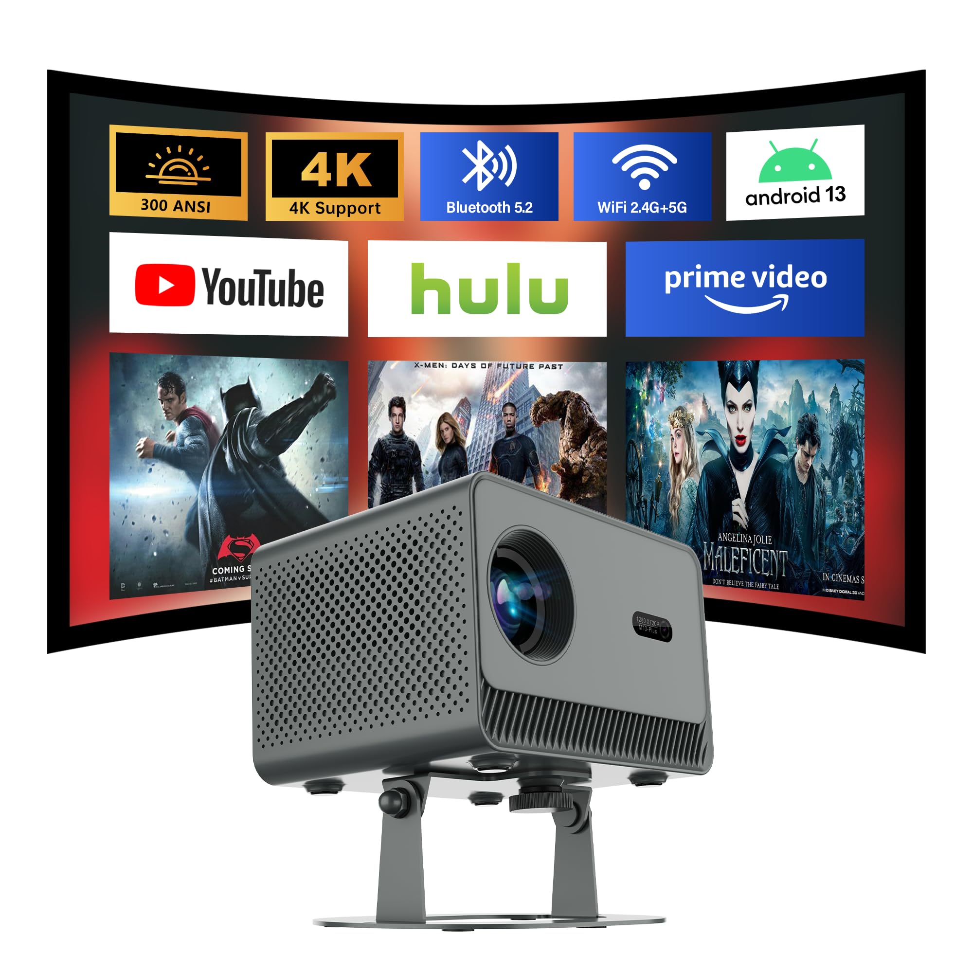 Photo 1 of ?Built-in Apps?Mini Projector with Wifi and Bluetooth, Support 4K Portable Projector, 300 ANSI, 5W Sound Base Speaker, Auto Vertical Keystone Movie Projector Compatible with Smartphone/Laptop/TV Stick