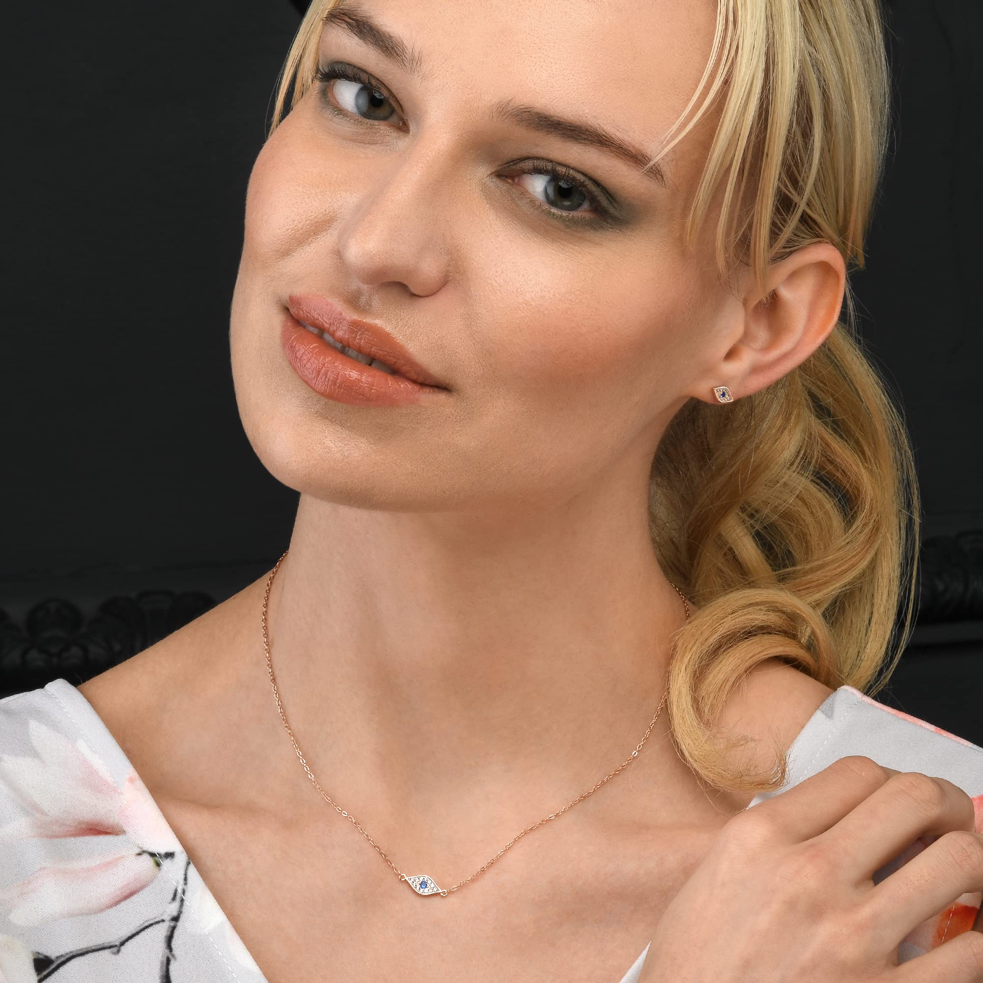 Diamond Treats Delikatny naszyjnik ze srebra wysokiej próby 925, śliczny naszyjnik ze srebra wysokiej próby, złe oko, wisiorek, naszyjnik dla kobiet i nastolatek, w kolorze srebrnym, złotym lub